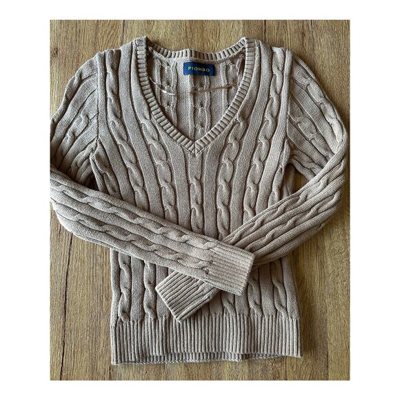 Piombo Brown Cable Knit V Neck Sweater Sixe XSmall - Picture 1 of 5